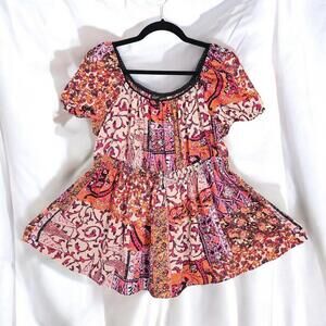 Belissimo New York Top Womens Medium Multicolor Bohemian Chiffon‎ Ruffle Peasant